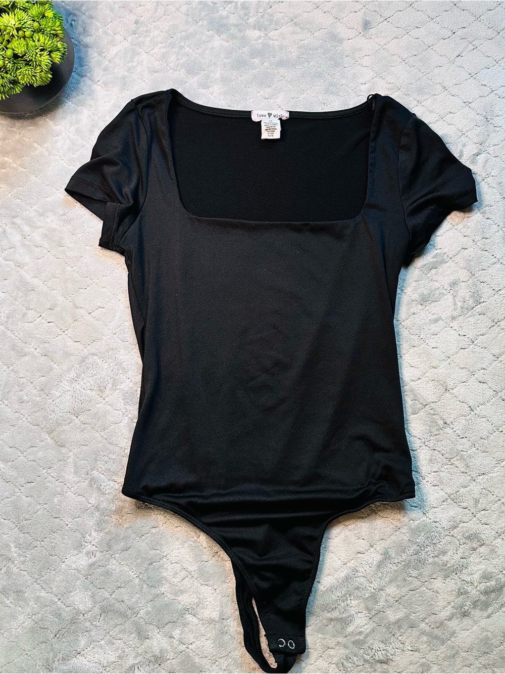 🖤Coquette Ballet Core Square Neck Bodysuit Love Wish Black Stretch Top M